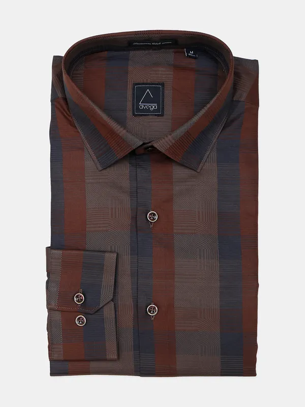 Avega brown striped cotton formal shirt