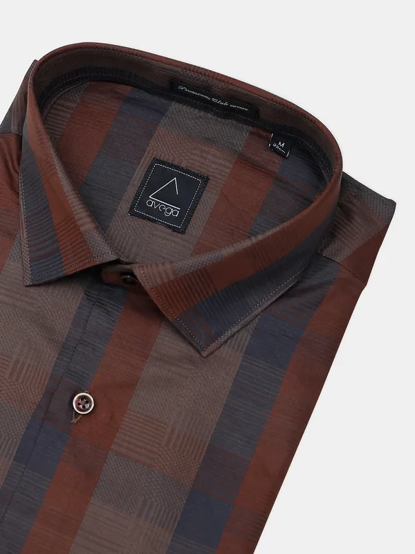 Avega brown striped cotton formal shirt