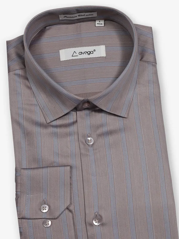 AVEGA brown striped cotton partywear shirt