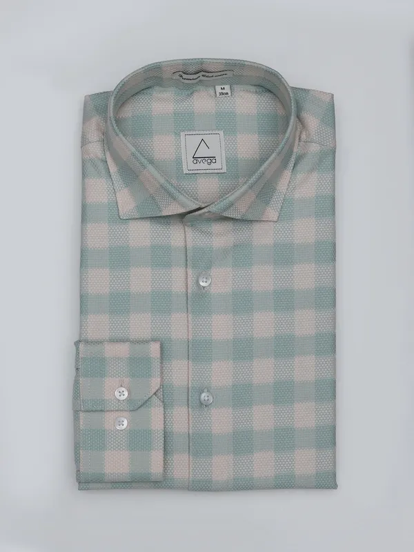 Avega checks cream and green cotton shirt