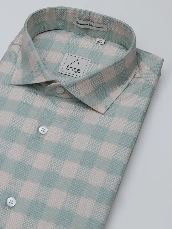 Avega checks cream and green cotton shirt