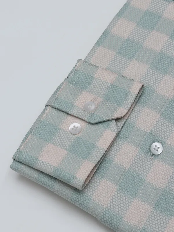 Avega checks cream and green cotton shirt