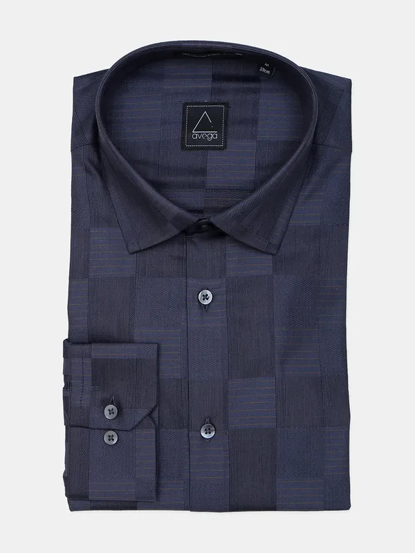 Avega checks navy cotton formal shirt
