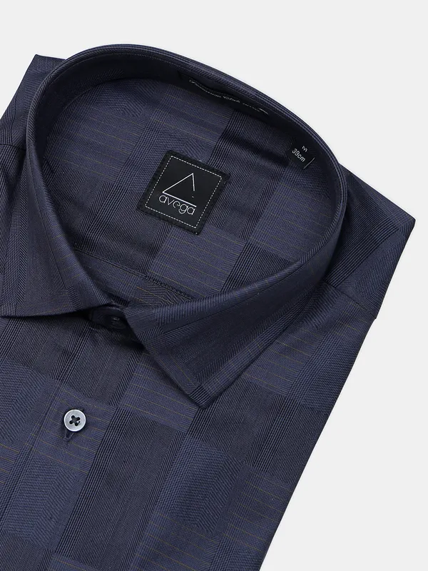Avega checks navy cotton formal shirt