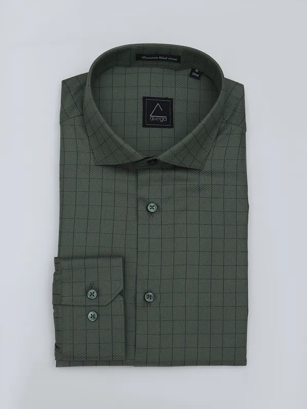 Avega checks party wear shirt in military green