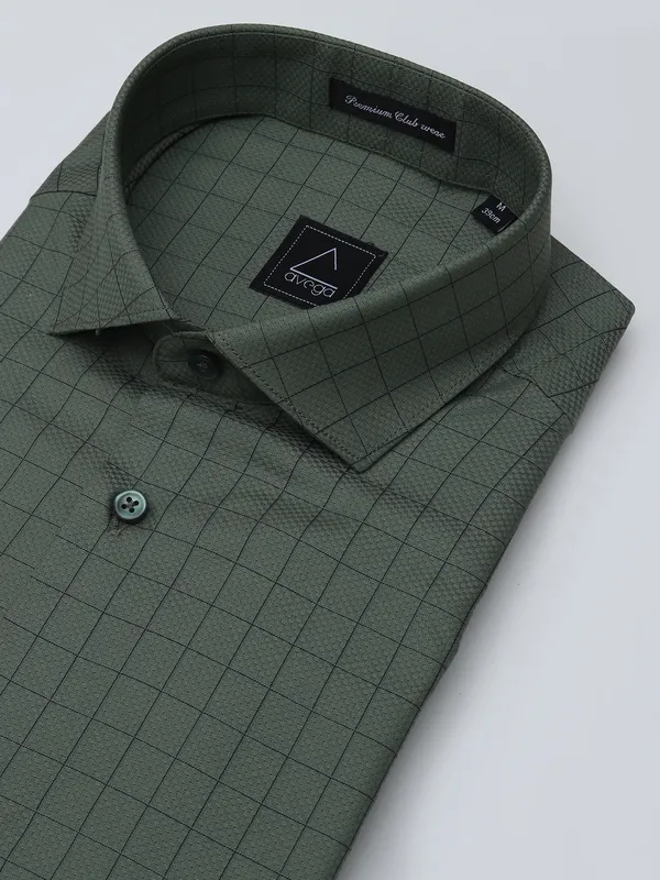 Avega checks party wear shirt in military green