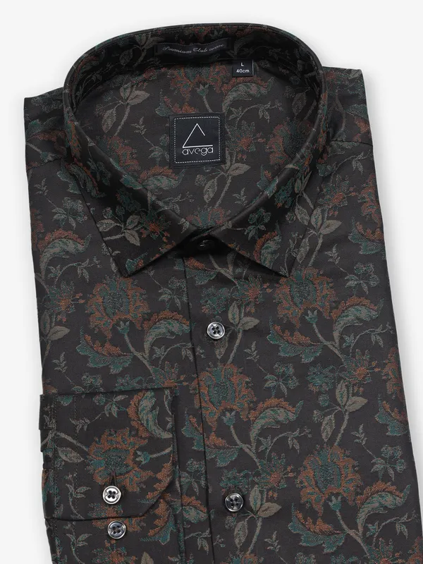 AVEGA chocolate brown printed partywear shirt