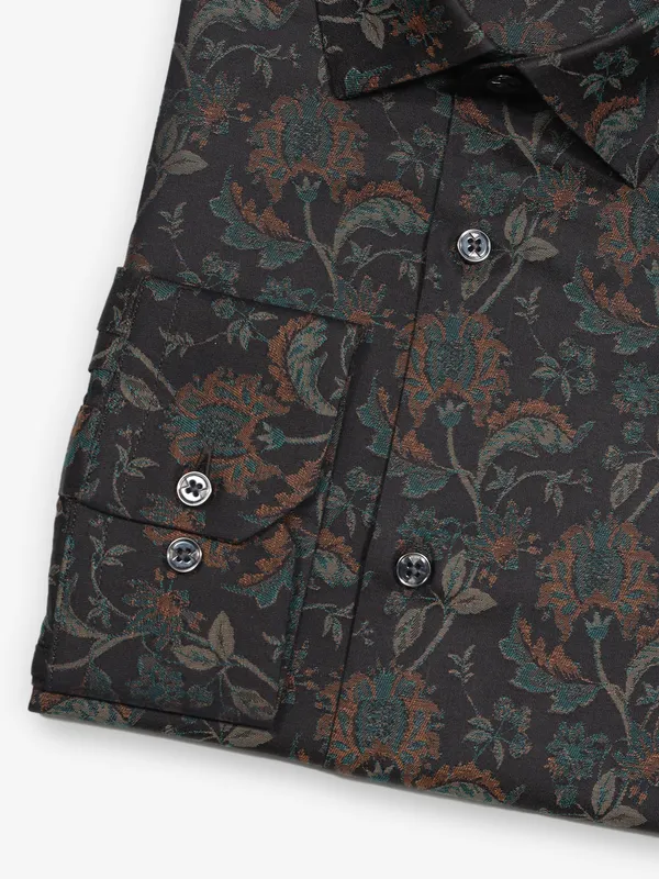 AVEGA chocolate brown printed partywear shirt