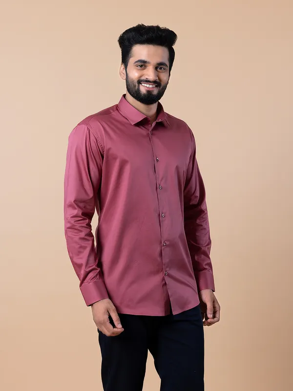 Avega coral pink cotton full sleeves shirt