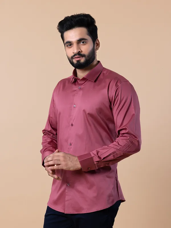 Avega coral pink cotton full sleeves shirt