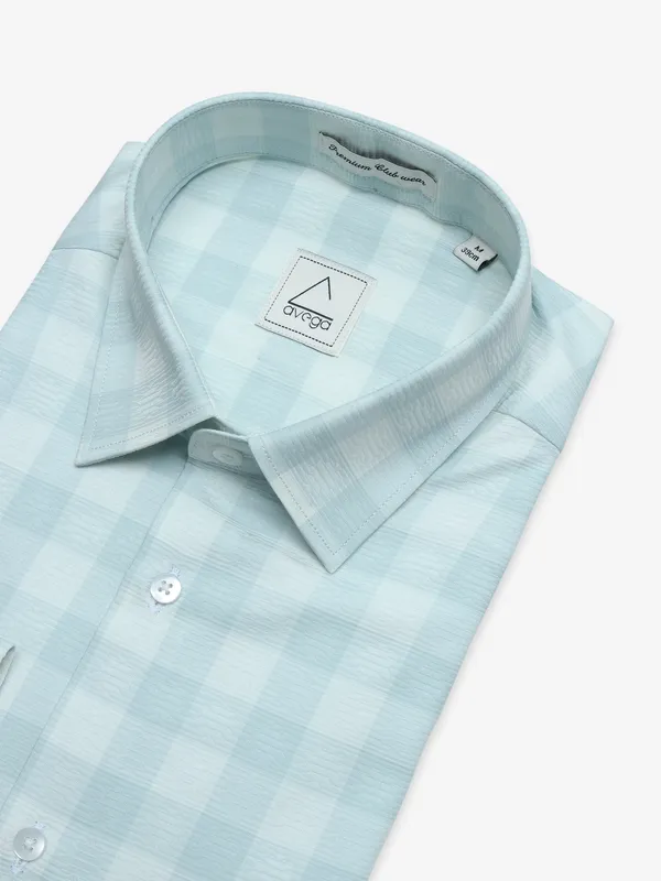 Avega cotton checks mint green shirt