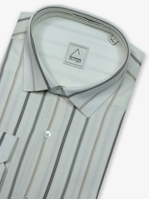AVEGA cotton cream stripe formal shirt