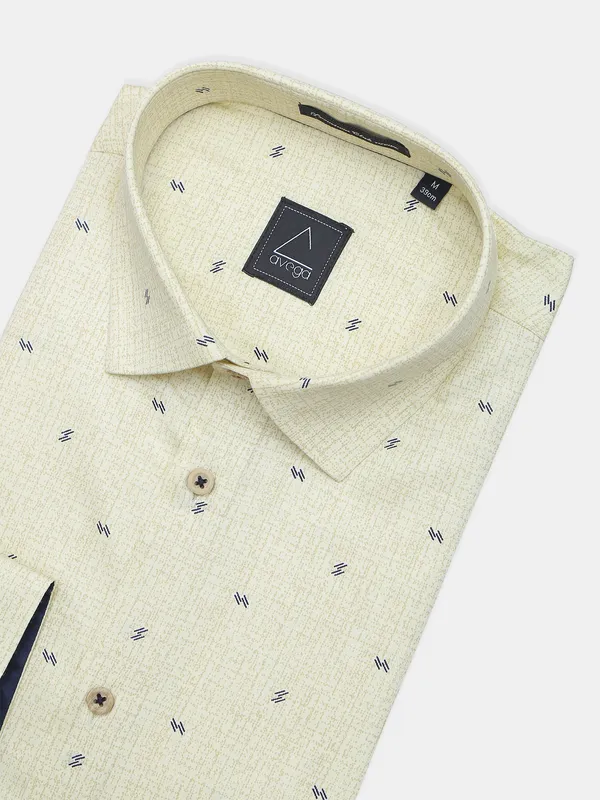 Avega cotton fabric lemon yellow printed mens shirt