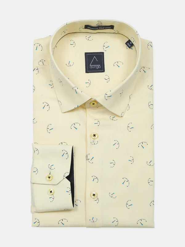 Avega cotton fabric yellow printed mens shirt