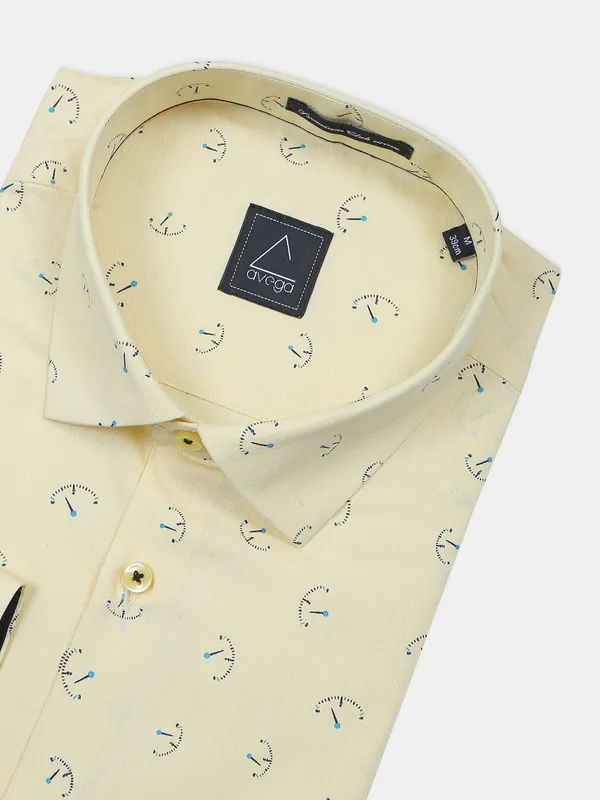 Avega cotton fabric yellow printed mens shirt