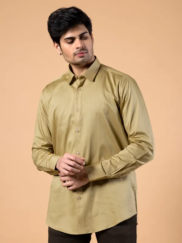 Avega cotton plain mustard yellow shirt