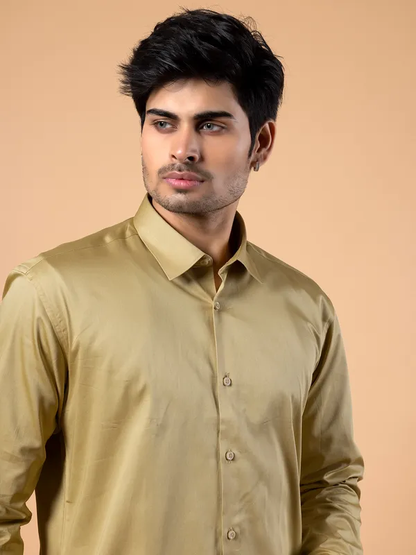 Avega cotton plain mustard yellow shirt