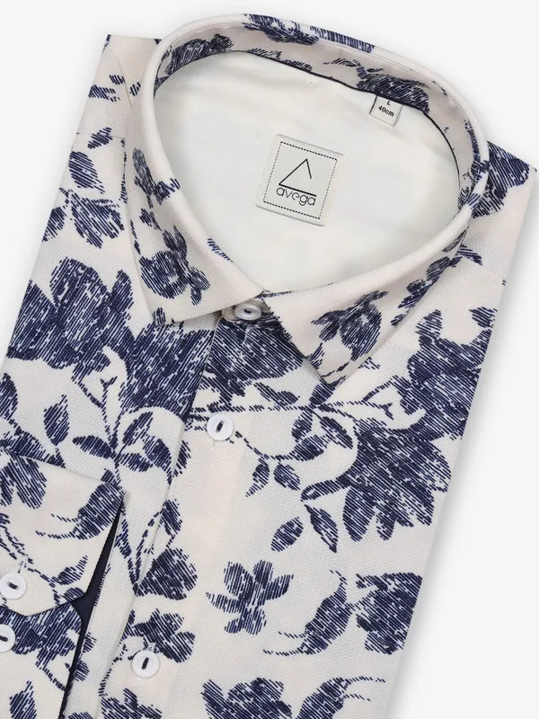 AVEGA cotton white printed party shirt
