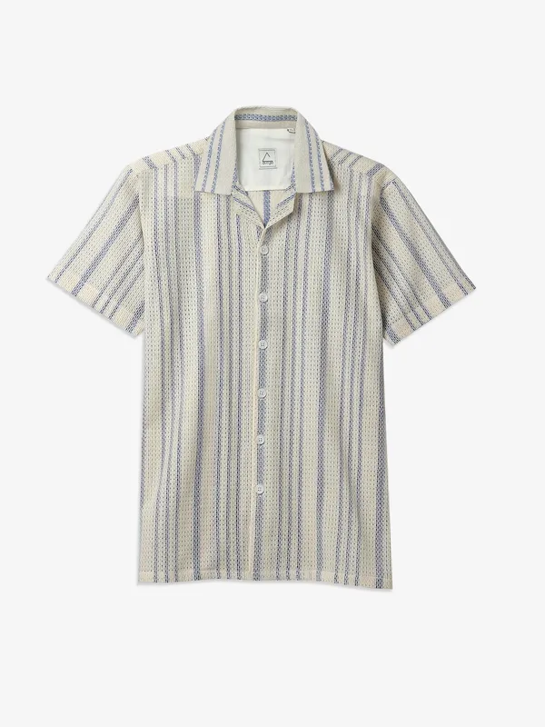 AVEGA cream and blue stripe shirt