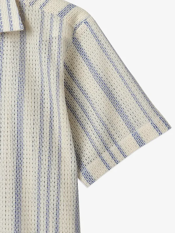 AVEGA cream and blue stripe shirt