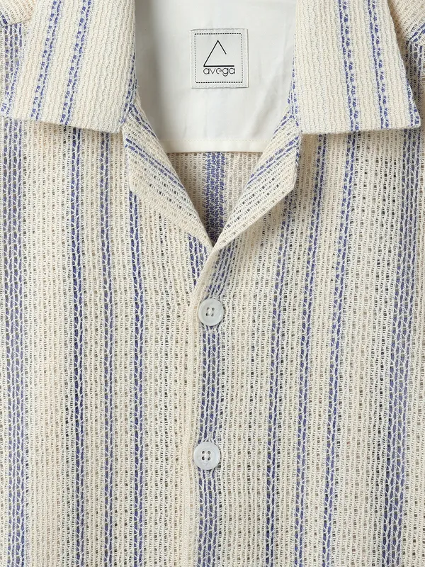AVEGA cream and blue stripe shirt