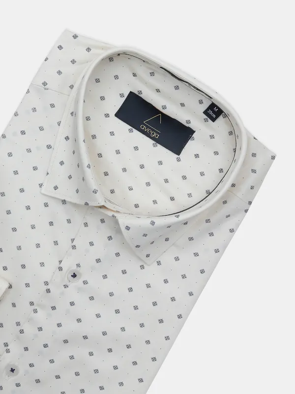 Avega cream party wear printed slim fit shirt