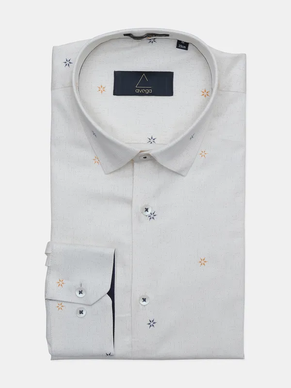 Avega cream printed cotton shirt for men