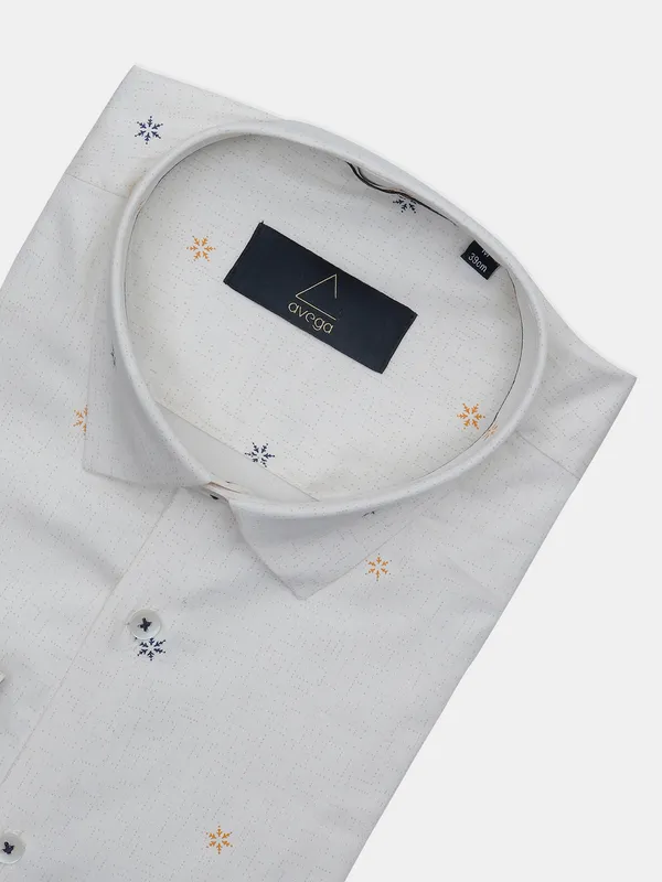 Avega cream printed cotton shirt for men