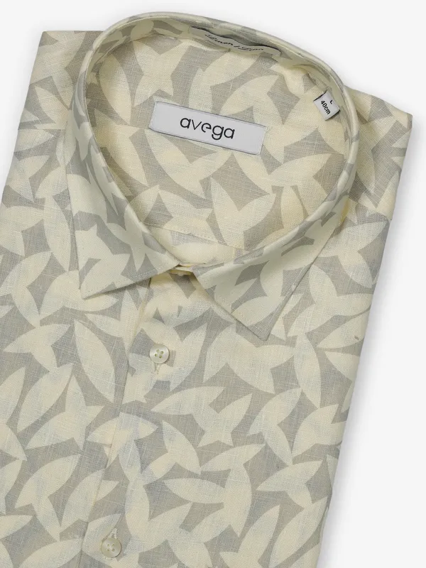 AVEGA cream printed linen shirt for men
