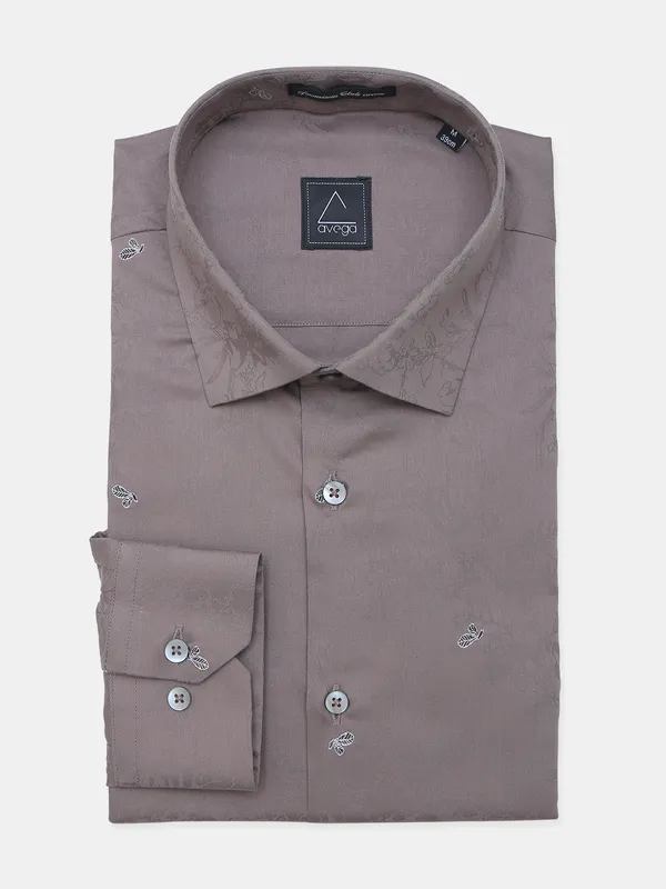Avega cut away collar solid grey shirt in cotton
