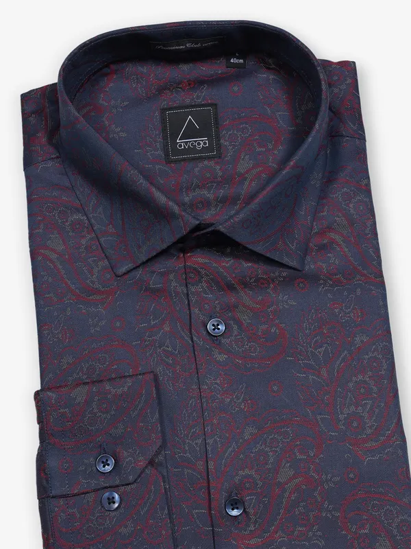 AVEGA dark blue printed partywear shirt
