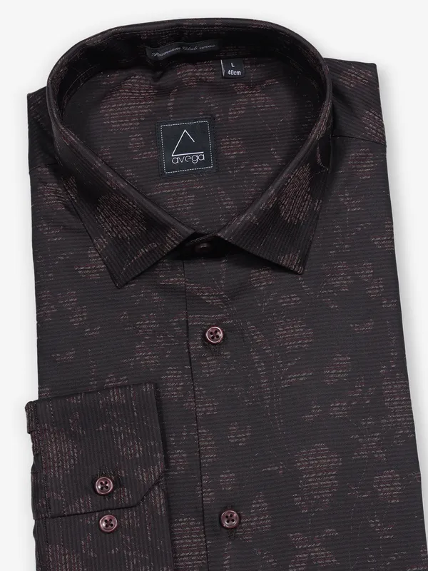 AVEGA dark brown cotton printed partywear shirt