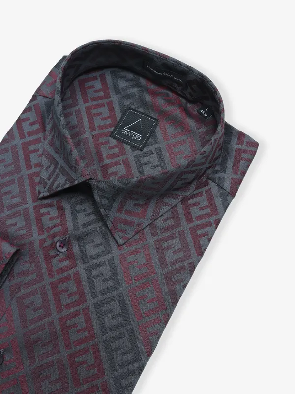 Avega dark grey cotton printed shirt