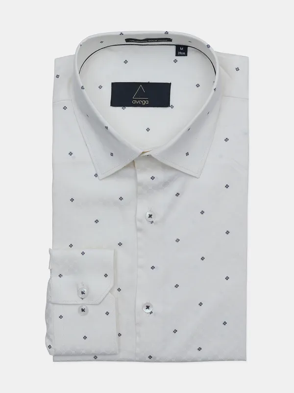 Avega formal wear cream printed cotton shirt