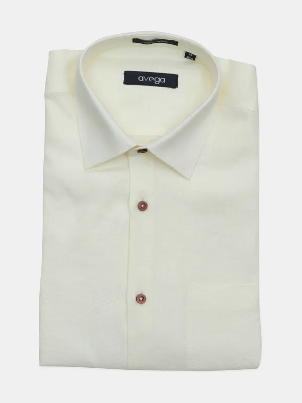 Avega formal wear light yellow solid linen shirt