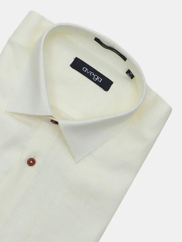 Avega formal wear light yellow solid linen shirt