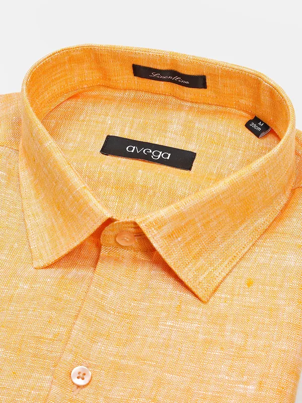 Avega formal wear solid orange linen shirt