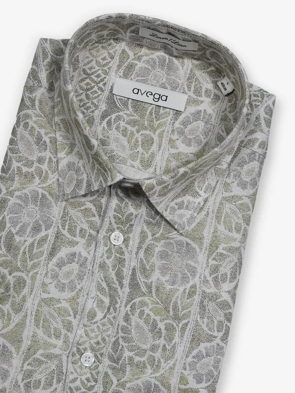 AVEGA green linen printed shirt for partywear