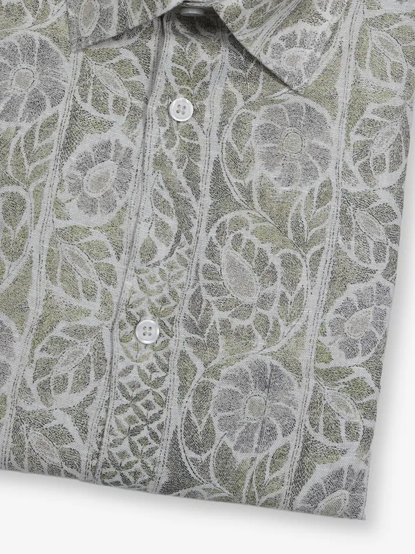 AVEGA green linen printed shirt for partywear