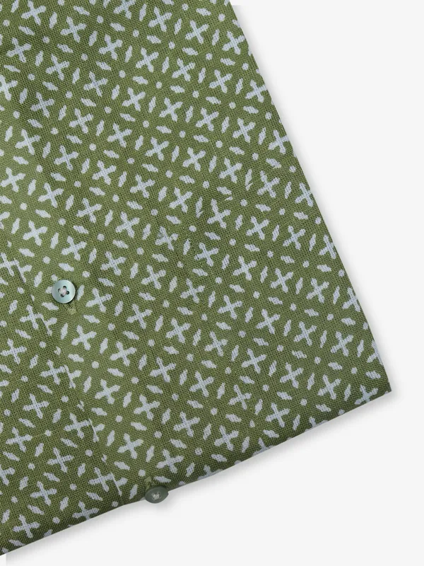 AVEGA green printed linen half sleeves shirt