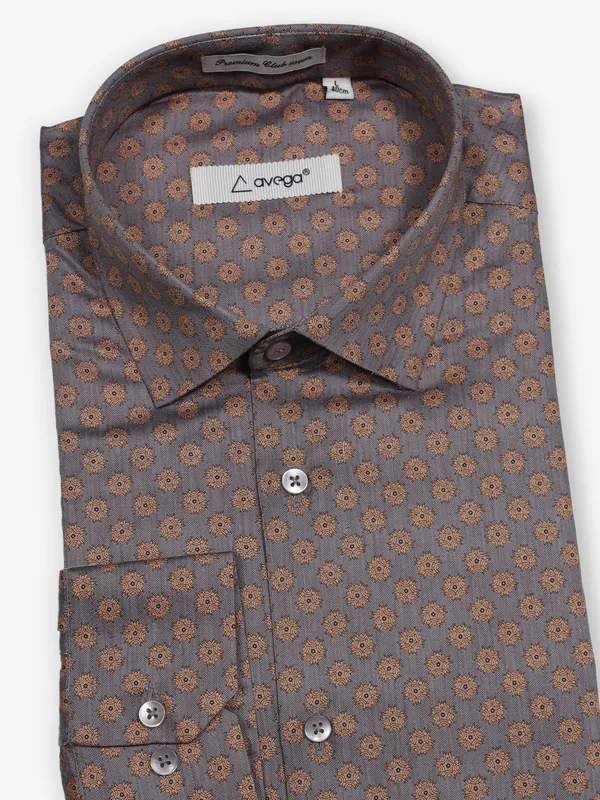 AVEGA grey cotton printed partywear shirt