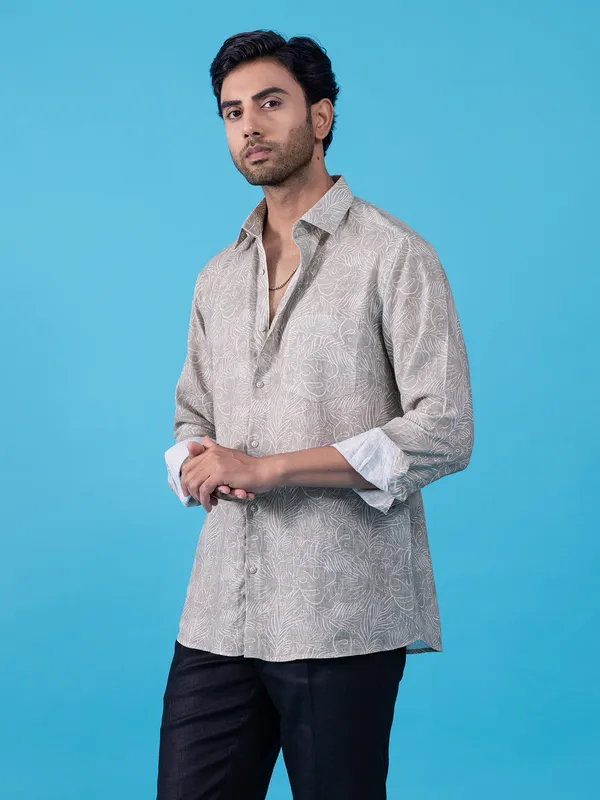 AVEGA grey printed cotton shirt for casual wear