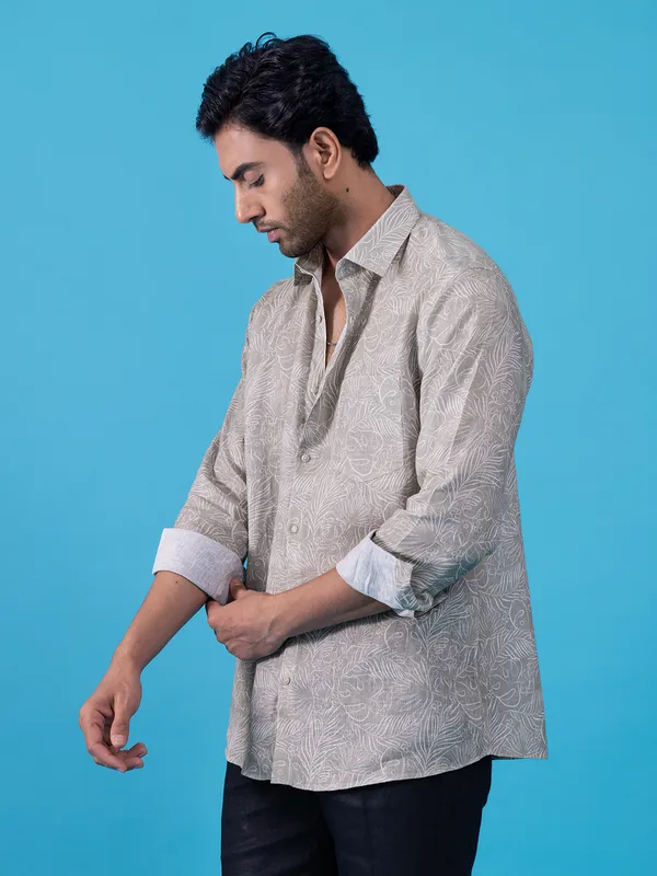 AVEGA grey printed cotton shirt for casual wear