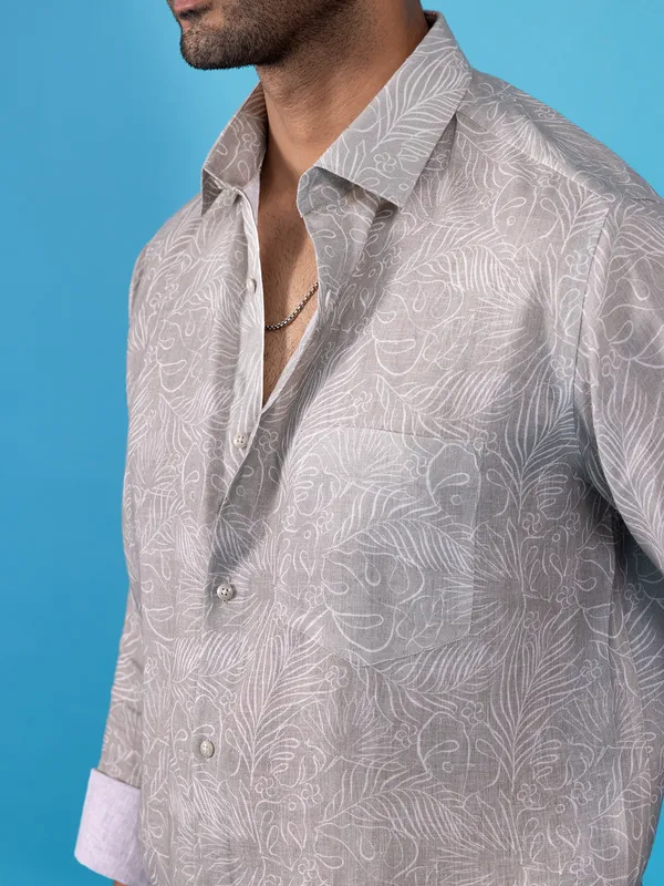 AVEGA grey printed cotton shirt for casual wear