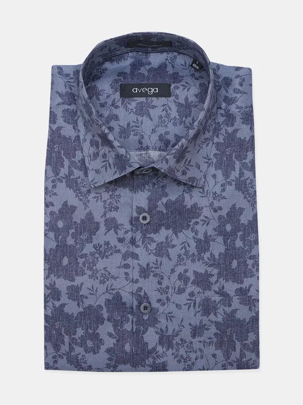 Avega grey printed linen formal shirt