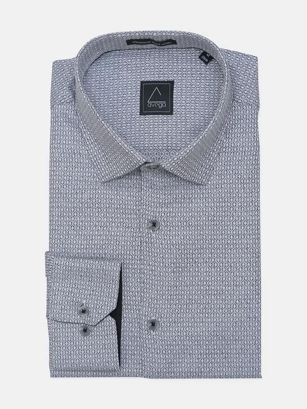 Avega grey printed slim fit cotton shirt