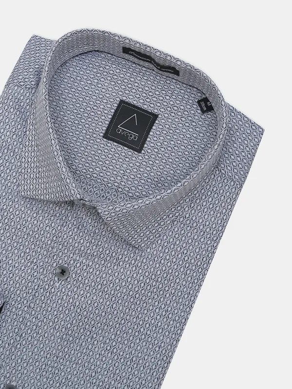 Avega grey printed slim fit cotton shirt