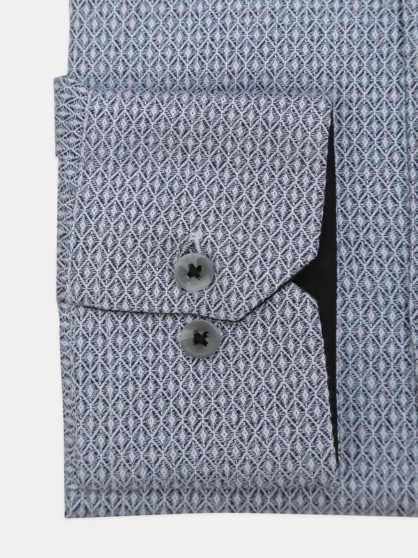 Avega grey printed slim fit cotton shirt