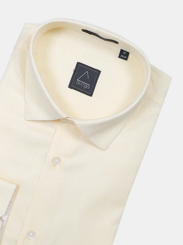 Avega lemon yellow color textured slim fit cotton shirt