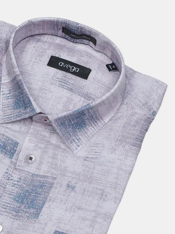 Avega light grey printed cotton formal shirt